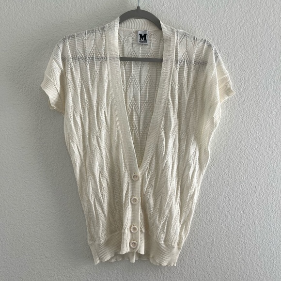 Missoni Sweaters - MISSONI | Knit Button Front Short Sleeve Cardigan Top in Cream/White | Size US 6